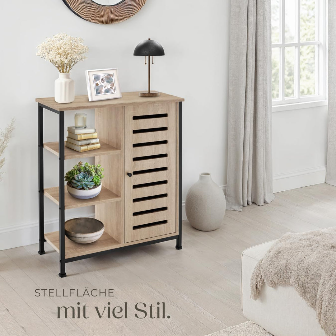 tectake Sideboard mit 3 Fächern und Schrankfach, 71 x 32 x 82 cm, Industrie-Design, Holz Kommode für