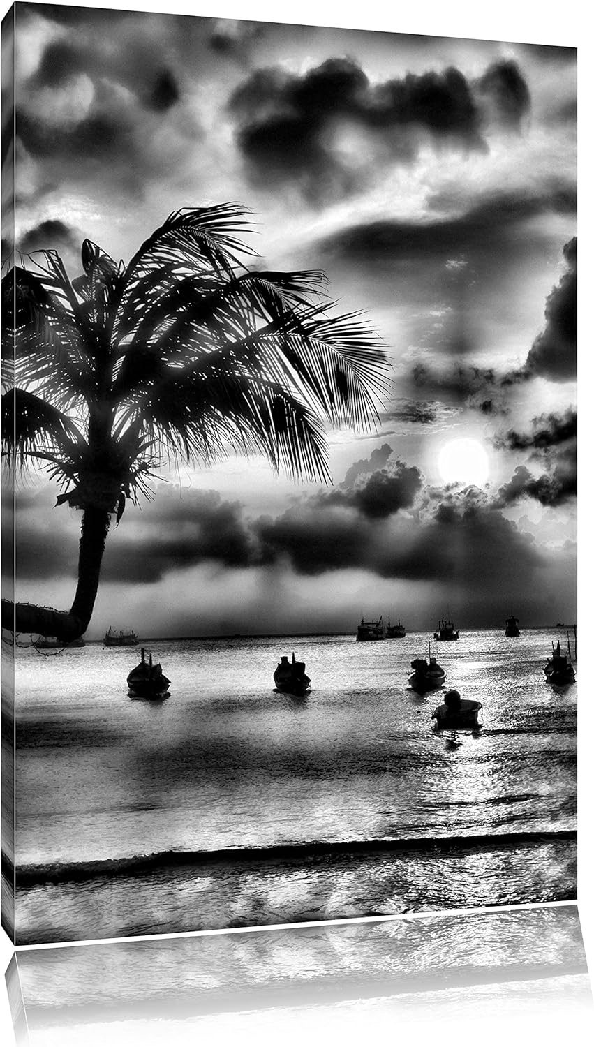 Pixxprint Monocrome, Palmen an Traumstrand, Format: 100x70 auf Leinwand, 100x70