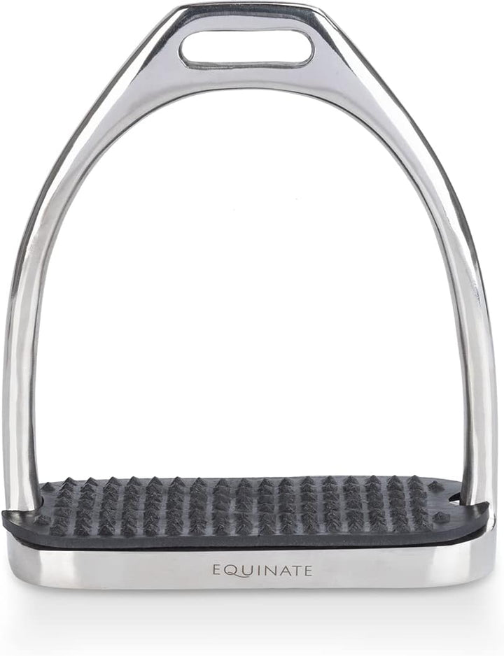 Equinate Steigbügel Luna 10cm Edelstahl - Mit Anti-Rutsch Trittfläche aus Gummi - Für Erwachsene und