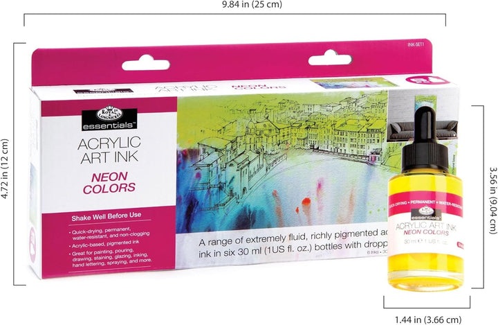 Royal & Langnickel Künstlertinte aus Acryl, permanent, 30 ml, wasserfest, 6 Stück