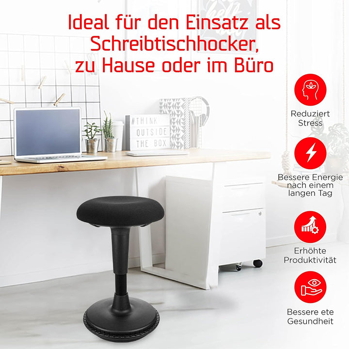 Ergonomischer Hocker höhenverstellbar zum Sitzen & Stehen (Schwarz, 45-65 Variante) - Sitzhocker Bu