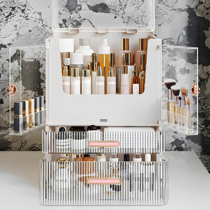 Make Up Organizer Kosmetik Aufbewahrung mit Deckel Schubladen Dustproof Cosmetic Schmink Organizer B