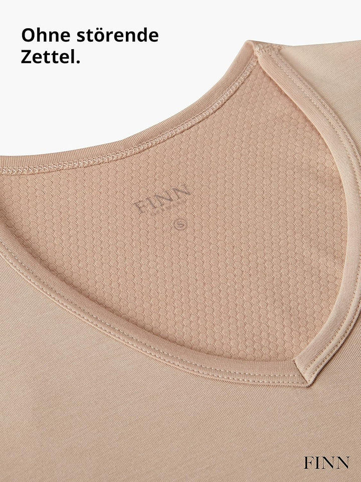 FINN Anti-Schweiss Shirt Herren mit V-Ausschnitt und Rücken-Einsatz – Unterhemd gegen Schwitzen mit