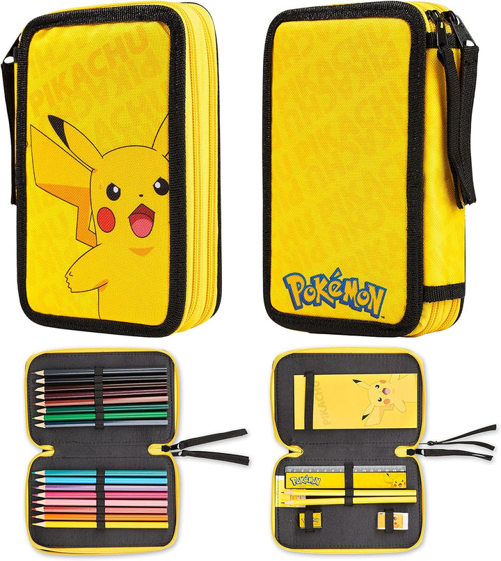 Pokemon Federmäppchen Gross, Gefüllte Federmappe Jungen mit Schreibwaren Set - Pikachu Geschenke für