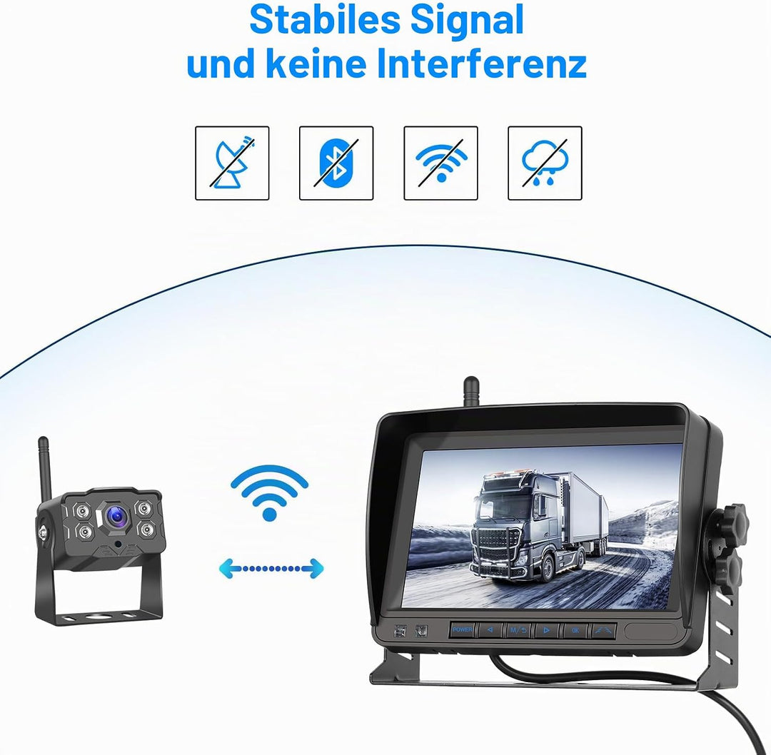 Hikity Stabile Digital Wireless Rückfahrkamera Funk Set mit 7 Zoll IPS Monitor AHD 1080P Rückfahrkam