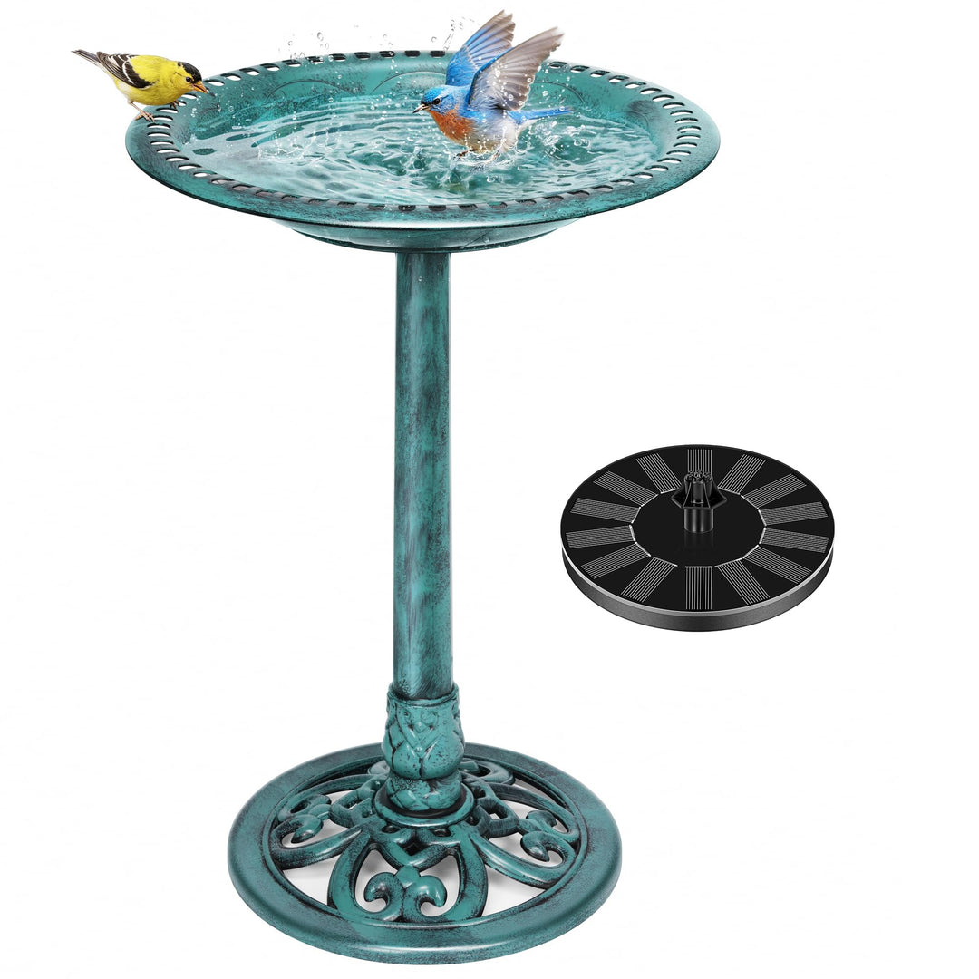 VIVOHOME Vogelbad aus Polyresin antikes Design Vogelbad und solarbetriebener Teichbrunnen grünes Vog