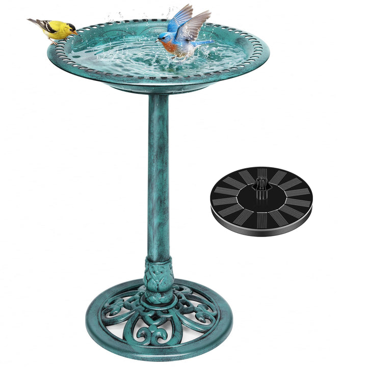 VIVOHOME Vogelbad aus Polyresin antikes Design Vogelbad und solarbetriebener Teichbrunnen grünes Vog
