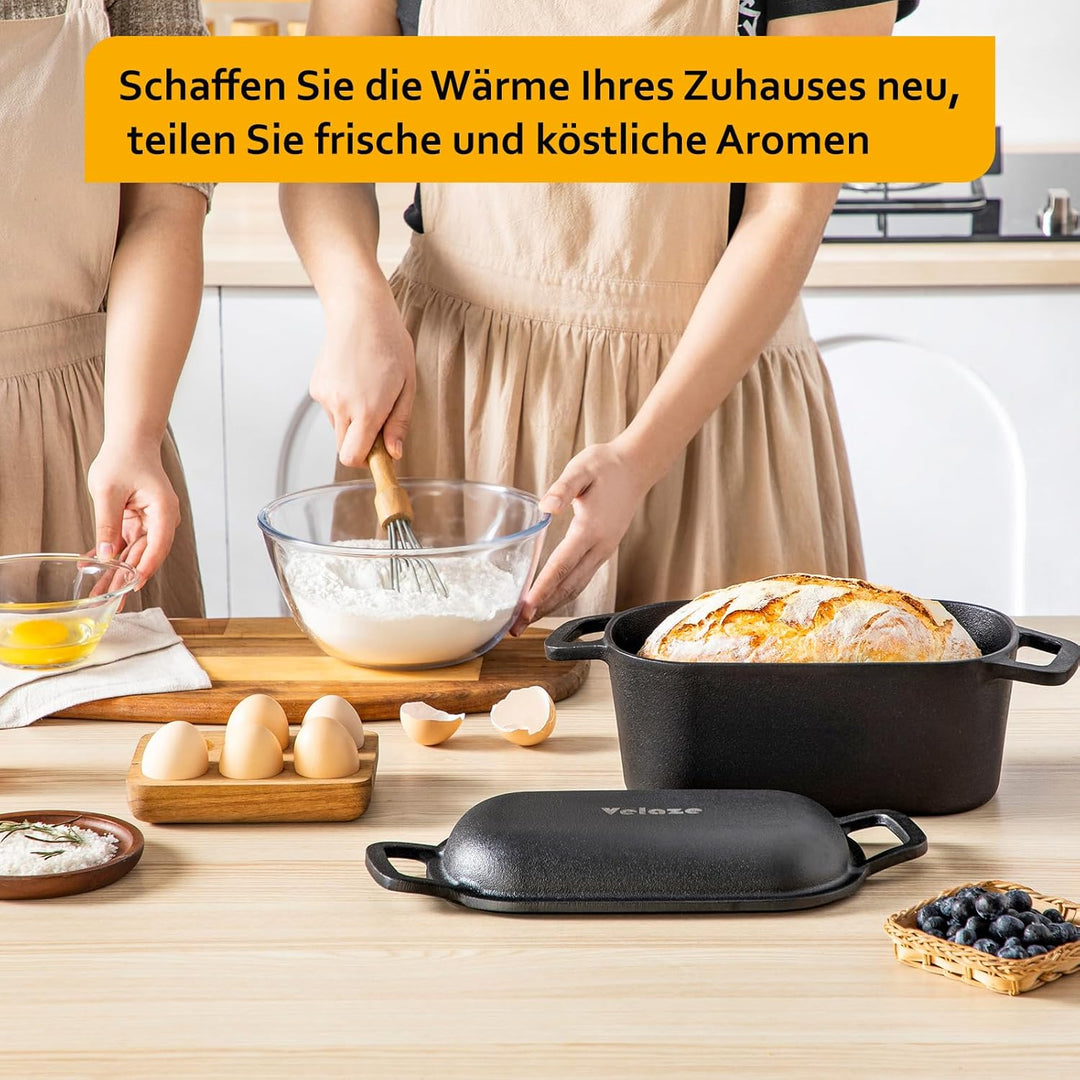 Velaze Quadrat Gusseisen Bräter mit Deckel Backofengeeignet – 28cm Schmortopf mit Deckel, Gusseisen-