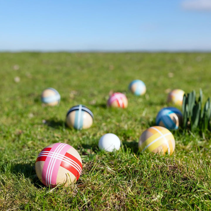 REMEMBER Boccia, Bocciakugeln: Ø 7.5 cm, Zielkugel: Ø 4.5 cm, Holz – Spiel Set für Garten, Strand &