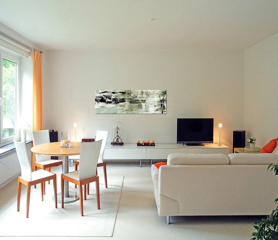 Paul Sinus Art Panoramabild auf Leinwand und Keilrahmen 150x50cm Kunstmalerei abstrakt beige grün