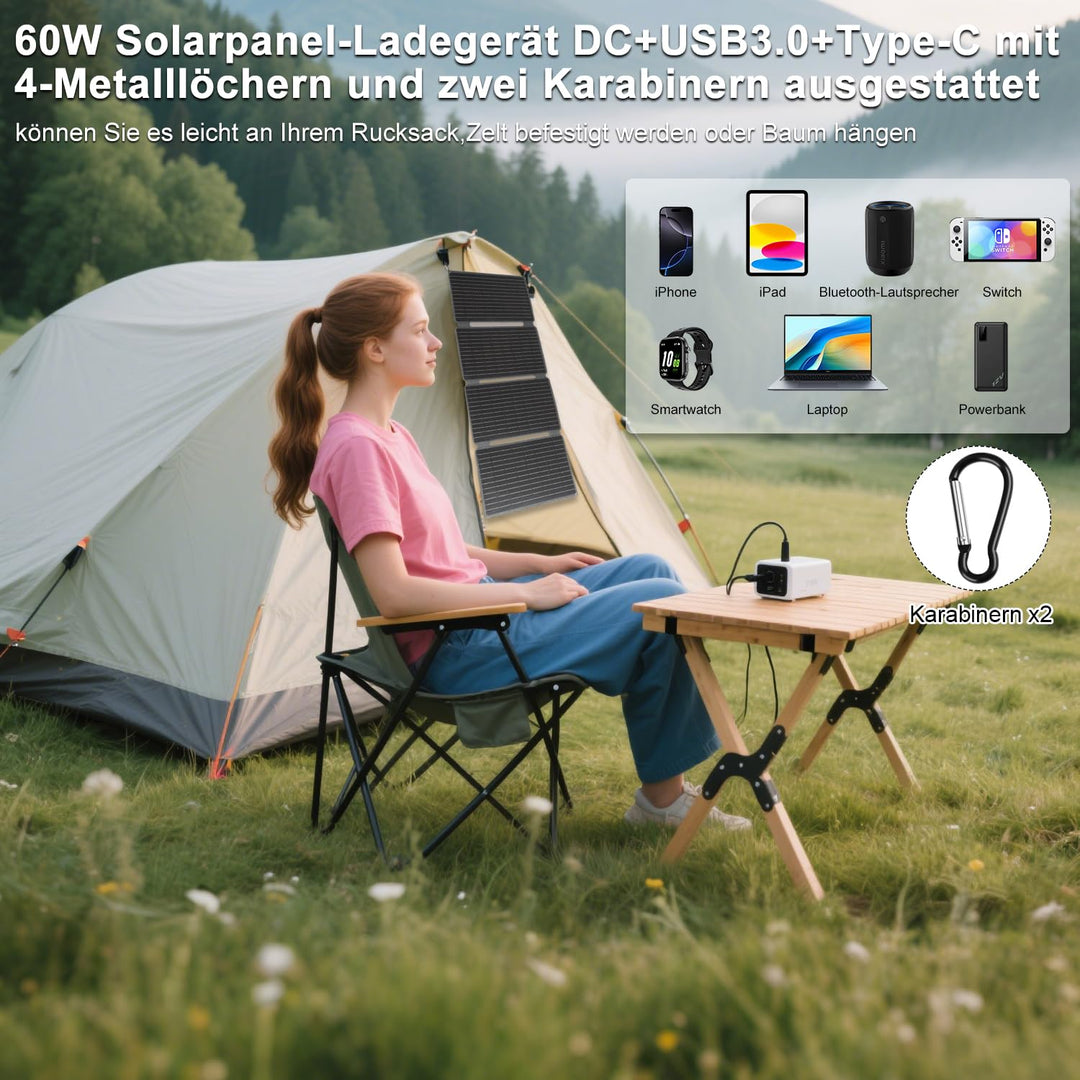 【60W Solarpanel Faltbar 18V Kit】KWODE Solarpanel 60W ETFE Solar Panel Tragbares Faltbares Solar Lade
