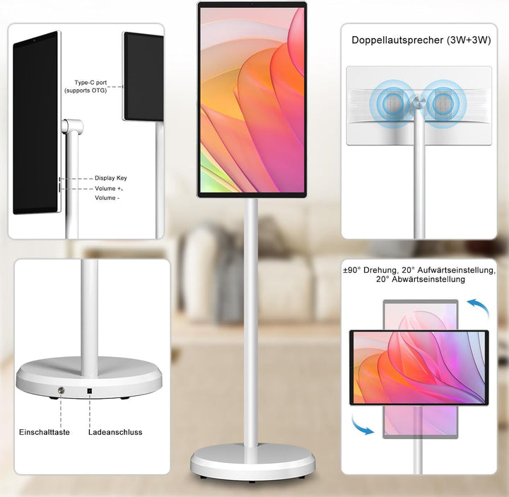 OFD 21.5" Portable TV on Wheels,Android 13 OS,1080p,6+128GB,Speicher Tragbarer Fernseher, 100% sRGB,