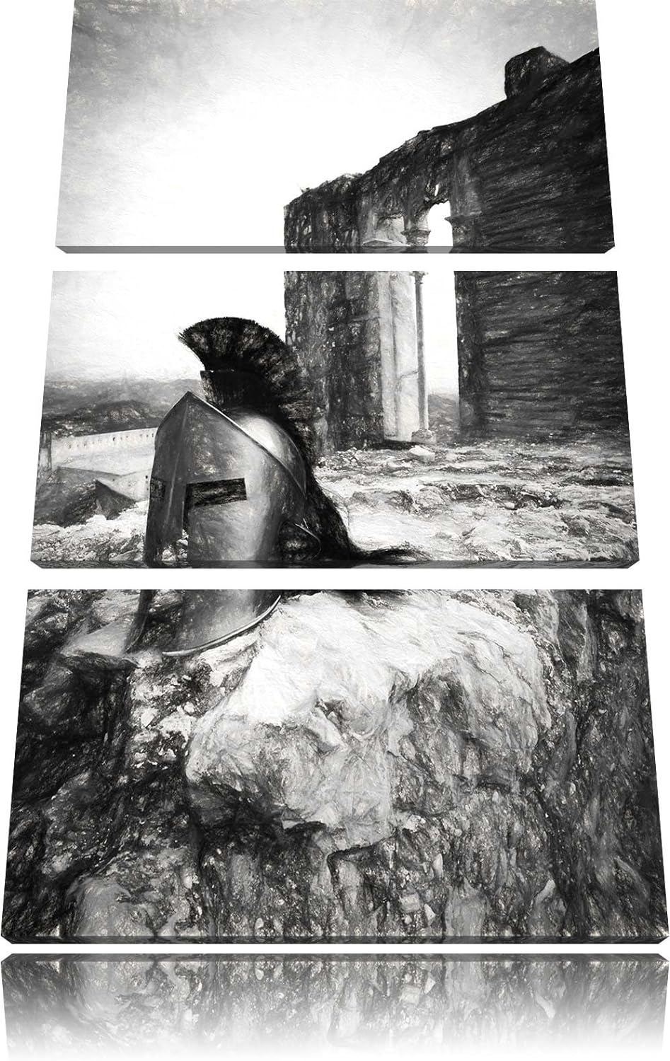 Pixxprint Sparta Helm als Leinwandbild | Grösse: 3 Teilig (120x80) | Wandbild| Kunstdruck | fertig b