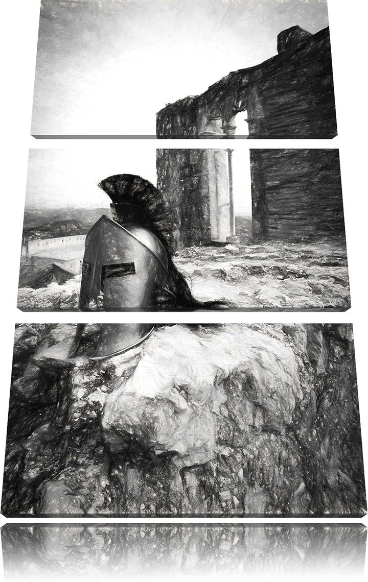 Pixxprint Sparta Helm als Leinwandbild | Grösse: 3 Teilig (120x80) | Wandbild| Kunstdruck | fertig b