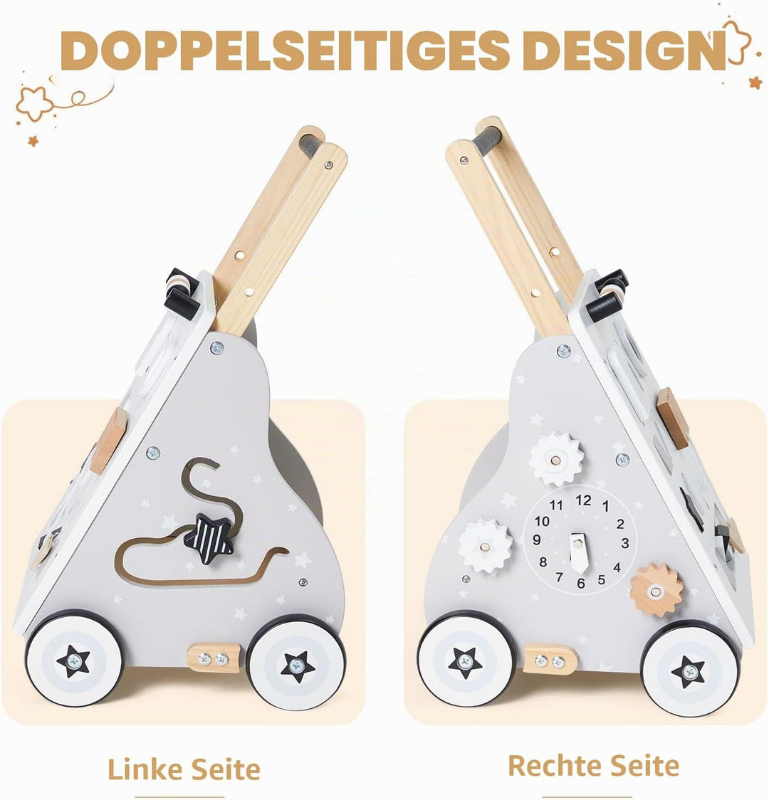 Labebe Lauflernwagen Holz, 8-in-1 Verwendung als Laufwagen, Baby Lauflernhilfe Holz mit gummierten H