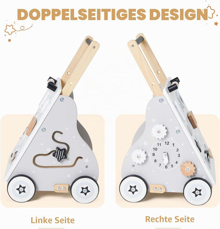 Labebe Lauflernwagen Holz, 8-in-1 Verwendung als Laufwagen, Baby Lauflernhilfe Holz mit gummierten H