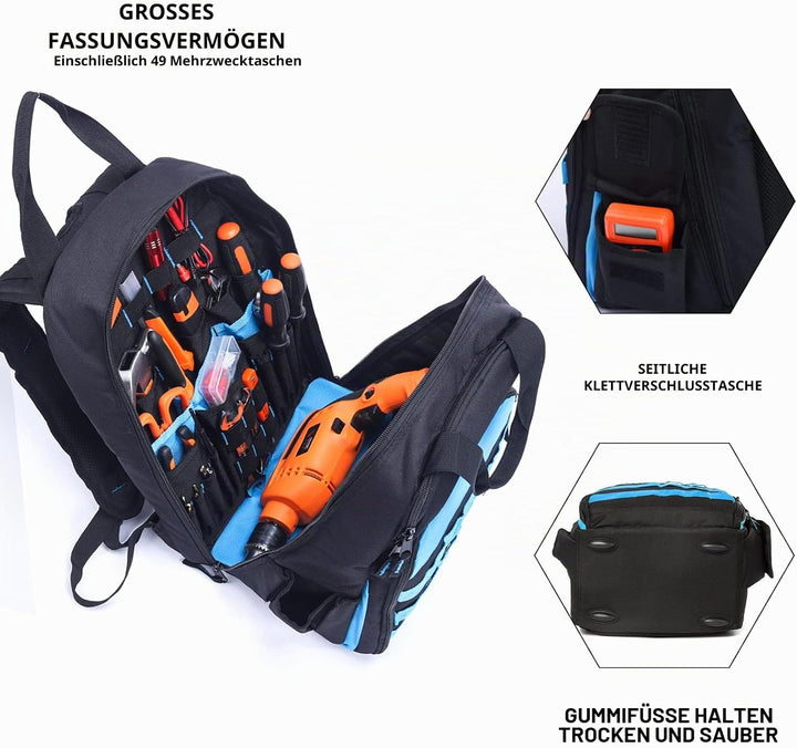 AUMTISC Werkzeugrucksack Werkzeugtasche Hochleistungs-werkzeug rucksack mit Mehrzwecktasche Industri