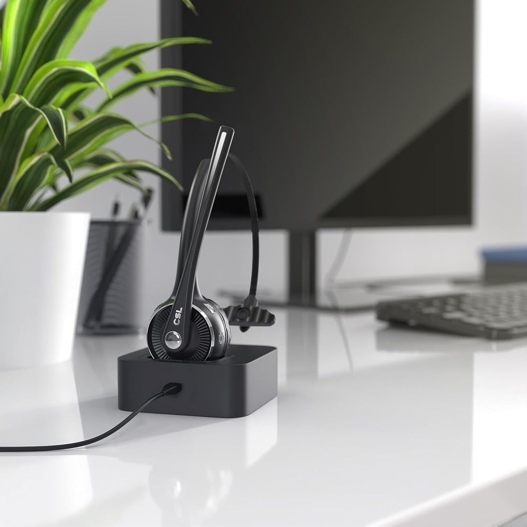 CSL - Bluetooth 5.0 Headset mit Ladestation - PC Headset mit flexiblem Mikrofon - Multipoint - kabel