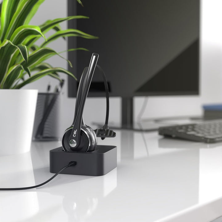 CSL - Bluetooth 5.0 Headset mit Ladestation - PC Headset mit flexiblem Mikrofon - Multipoint - kabel
