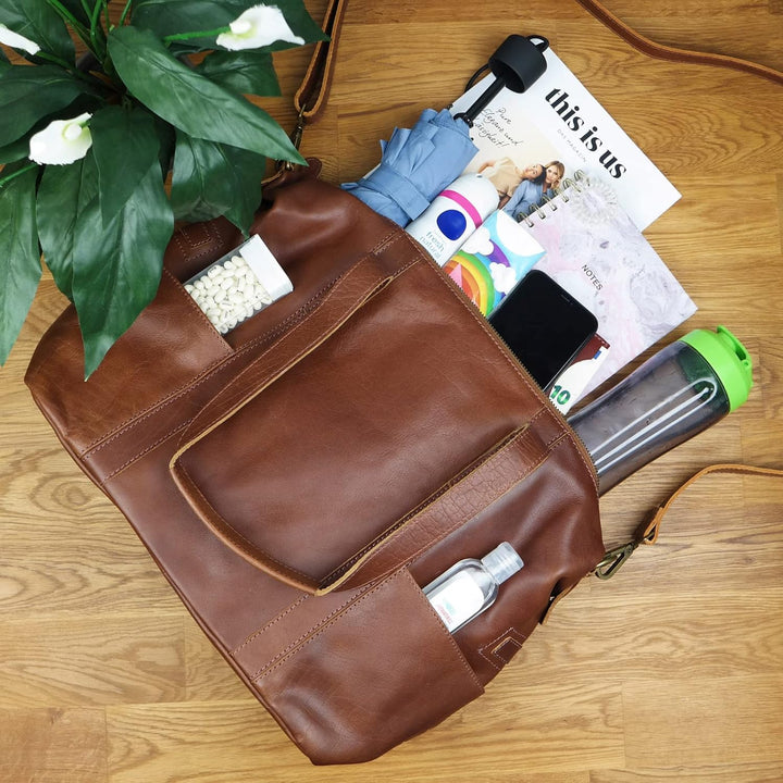 LECONI Shopper Vintage-Look Damen Henkeltasche Schultertasche Echt-Leder Natur Damentasche Ledertasc