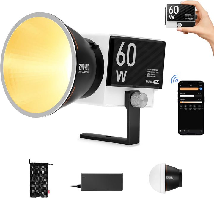 ZHIYUN Molus G60 [Official] Videoleuchte 60W, COB LED Videolicht Tragbar, Bi-Color Streaming Licht m