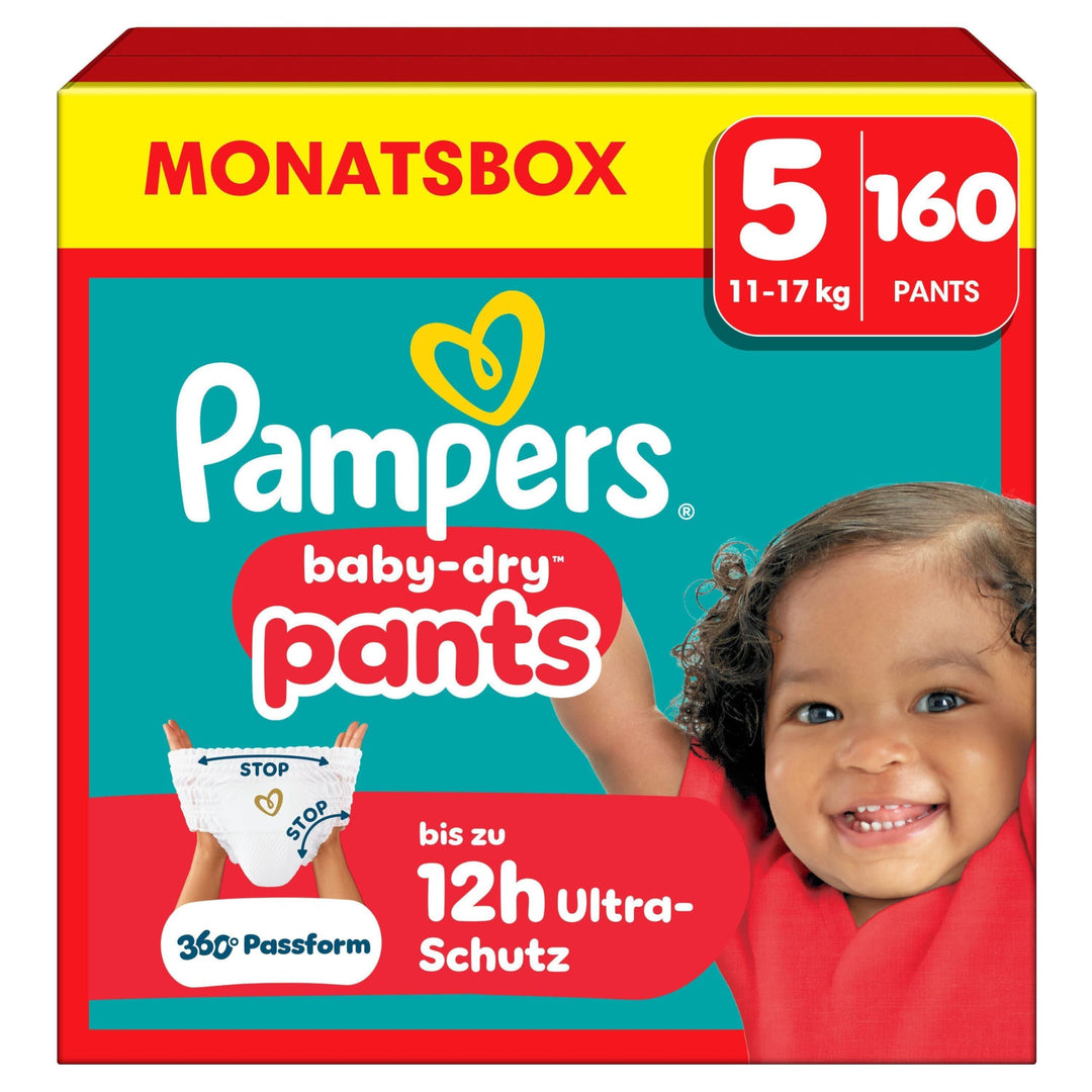 Pampers Baby-Dry Pants Grösse 5, 160 Windeln, 11kg-17kg, 360° Passform hilft, Auslaufen zu verhinder
