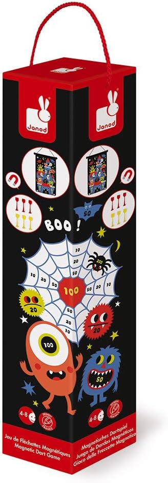 Janod - Magnetisches Dartspiel mit Monster-Motiv, doppelseitig, Geschicklichkeitsspiel, zum Erlernen