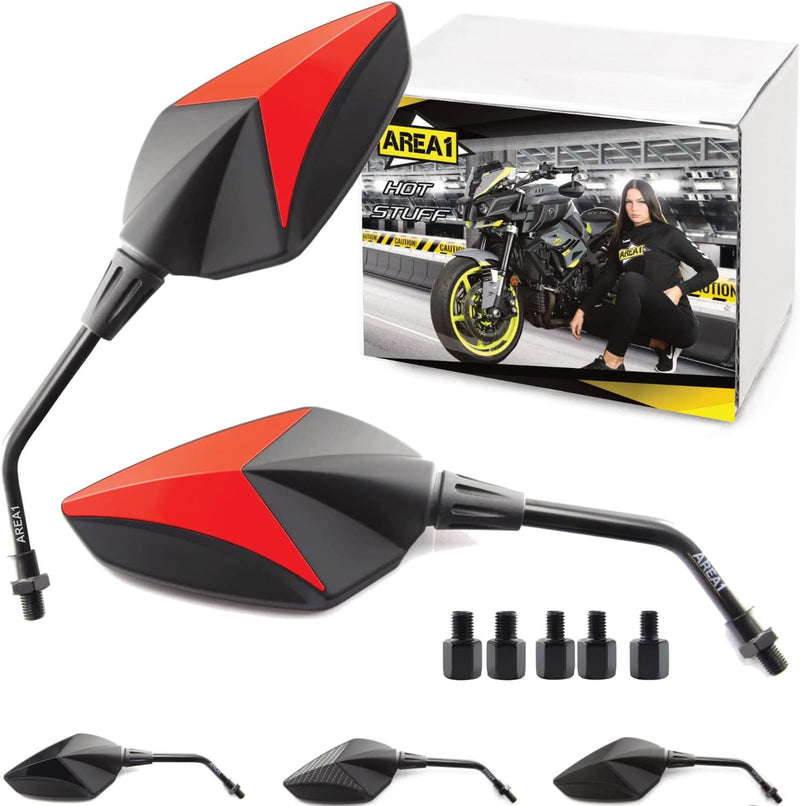 Area1 Premium Motorradspiegel rot Motorrad Rückspiegel Set (rechts+links) e-geprüft 2xM10 Rechtsgewi