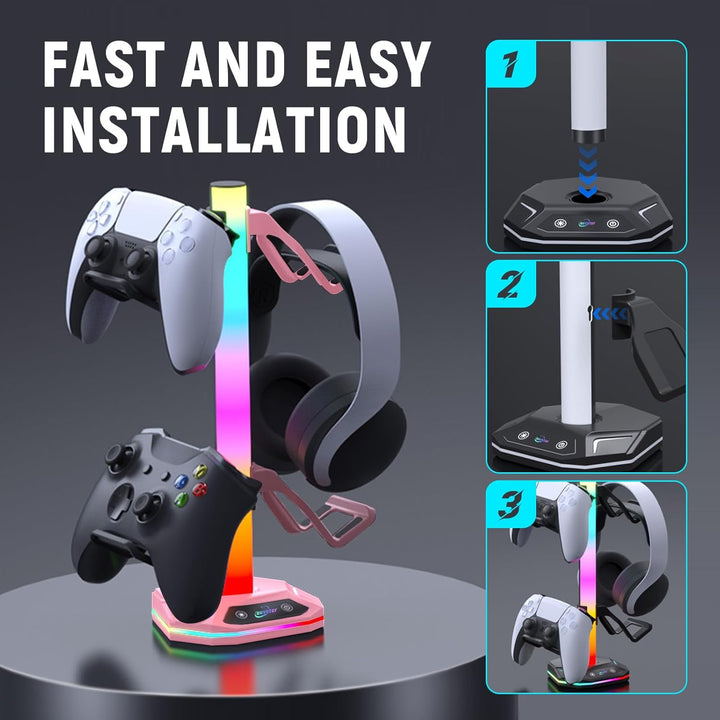 auvstar RGB Headset Halterung,Gaming Kopfhörer Ständer,10 Beleuchtungsmodi,USB Type-C Datenübertragu