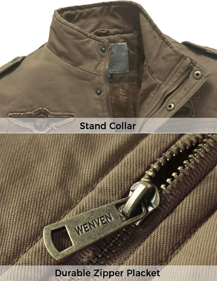 WenVen Übergangsjacke Herren Klassisch Gepolstert Winter Jacke S Kahki, S Kahki