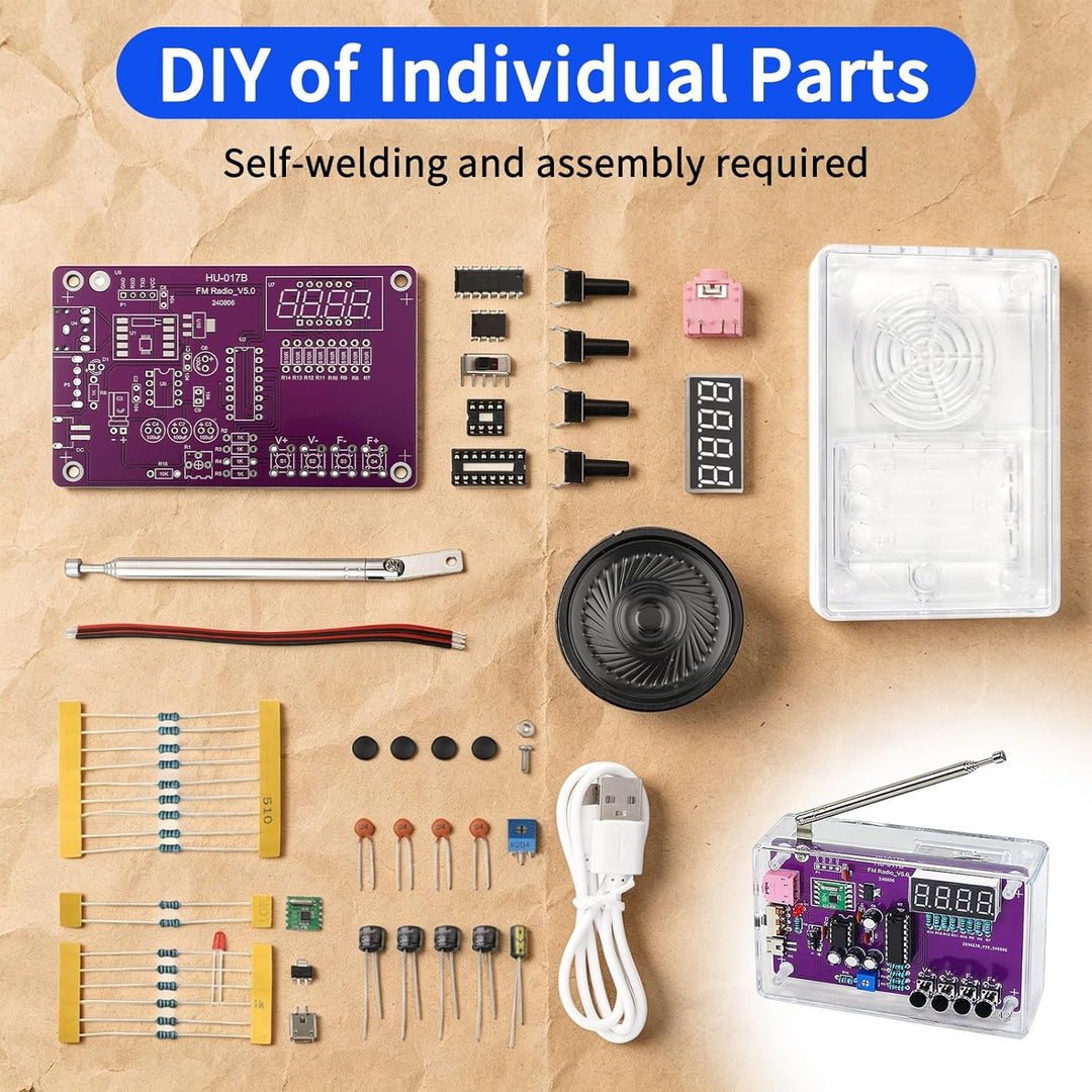 FM-Radio-Set, Löt-Übungssets, DIY-Elektronik-Lötset, Radio-Modul-Empfänger-Kit 87–108 MHz (mit Gehäu