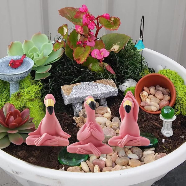 Yeomoo Yoga Flamingo Deko Figuren Miniatur Gartendeko für Aussen, scurrile Rosa Flamingo Figur, Feen