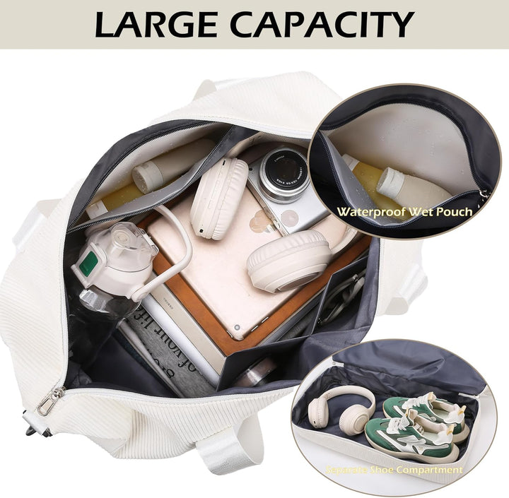 Sporttasche Reisetasche Damen, 35L Weekender Travel Duffle Bag mit 2 schuhbeuteln, Schuhfach & Nassf