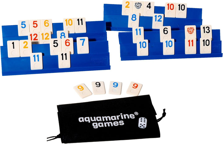 Aquamarine Games Rummy Pro, klassisches Brettspiel mit Harz-Chips, enthält 4 Notenständer und Tasche