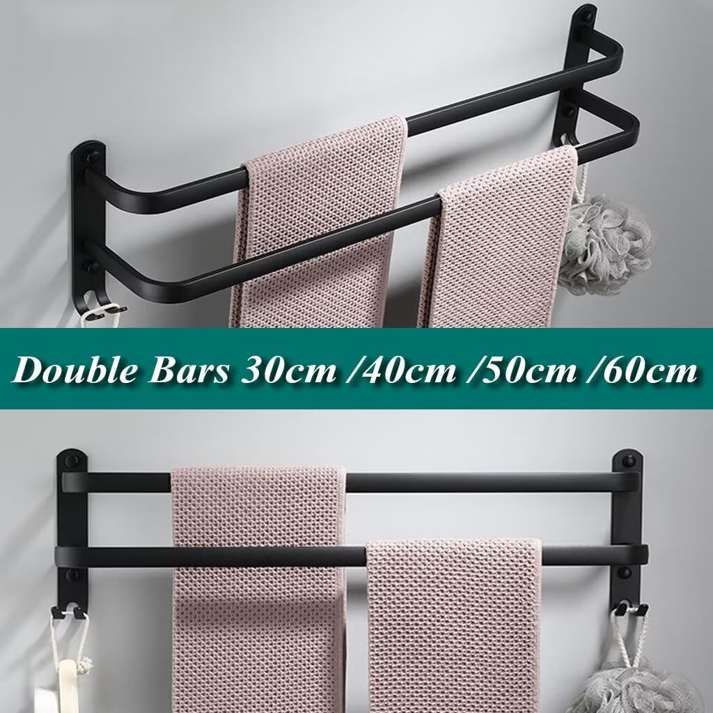 Handtuchhalter Ohne Bohren Schwarz Handtuchstange Wand für Bad Küche Badetuchhalter Aluminium mit 2