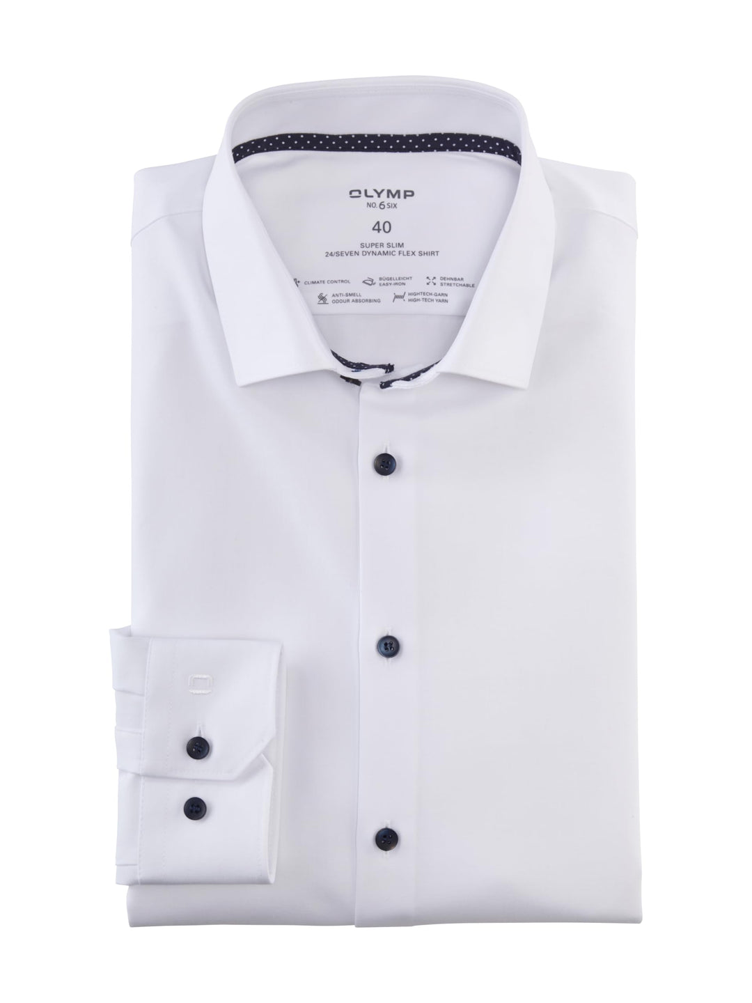 OLYMP Herren Oberhemd Langarm No.Six.24.Seven,Twill,super Slim,Modern Kent 44 Weiss 00, 44 Weiss 00