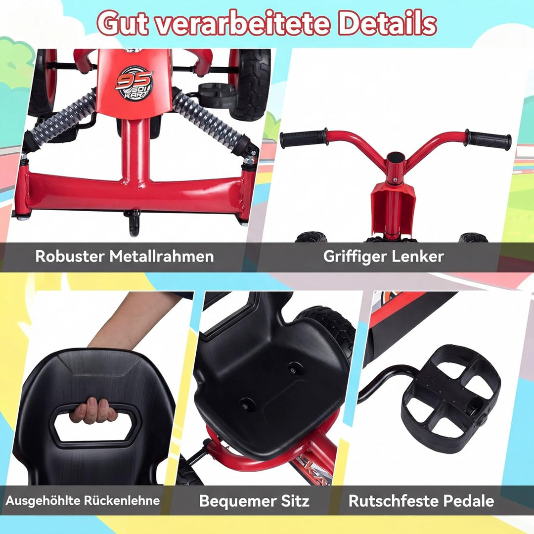 DREAMADE Kinder Go Kart, Gokart mit einstellbarem Sitz & Rückenlehne, Tretfahrzeug mit Vorwärts- & R