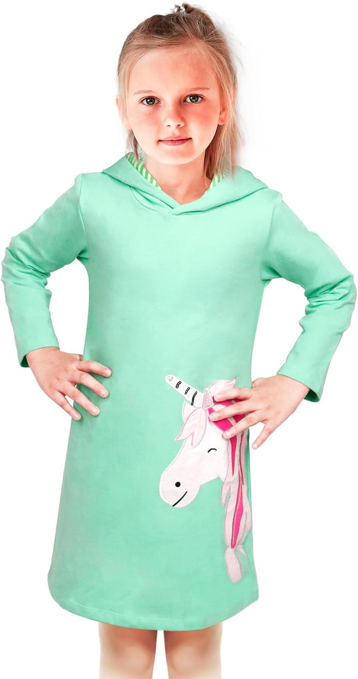 FILOWA Kapuzenkleid für Mädchen Kapuzenpullover Kleider Baumwolle Streifen Pailletten Stickerei Lang