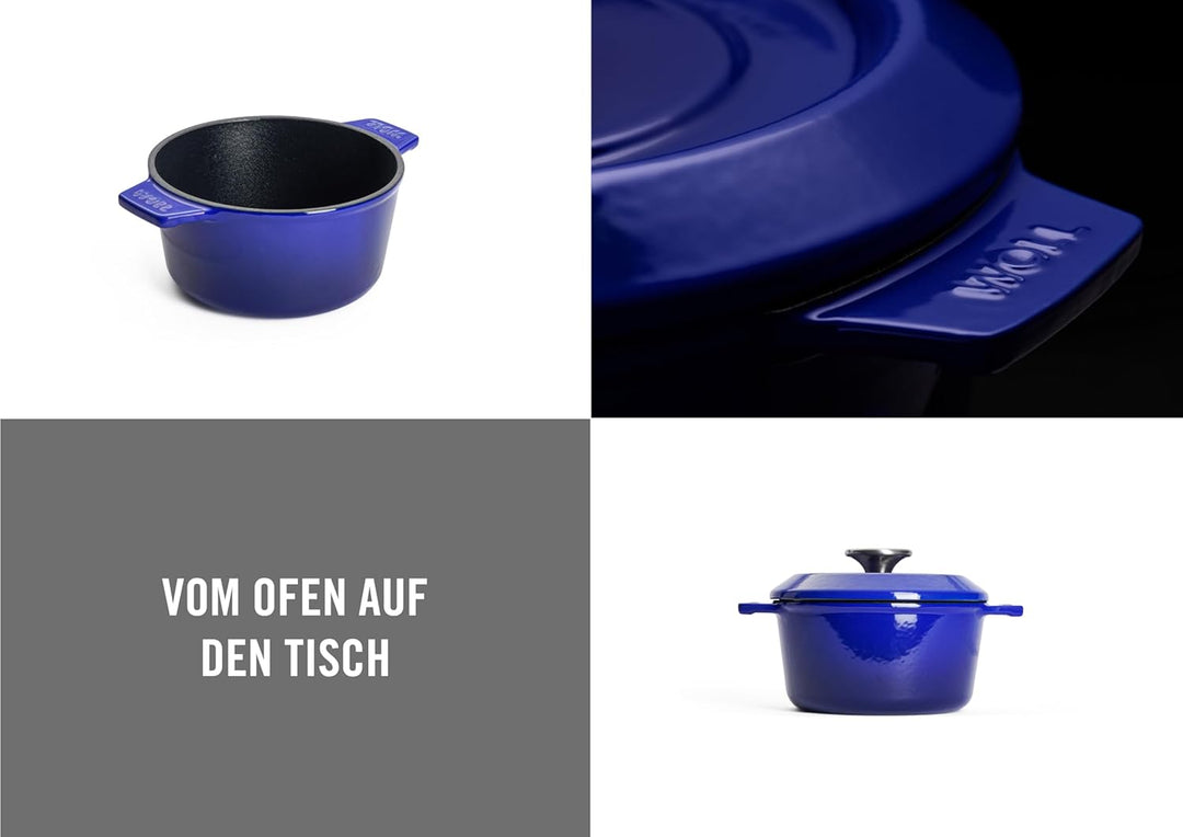 Woll Iron Gusstopf mit Deckel und Silikongriffen - Induktiv -, Ø 18 cm, 9 cm hoch, 1,8l - Geeignet f