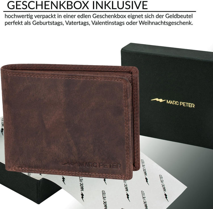 Marc Peter® Echt-Leder Geldbörse Hanover | Geldbeutel für Herren mit RFID-Schutz | Gross 10 Fächer P