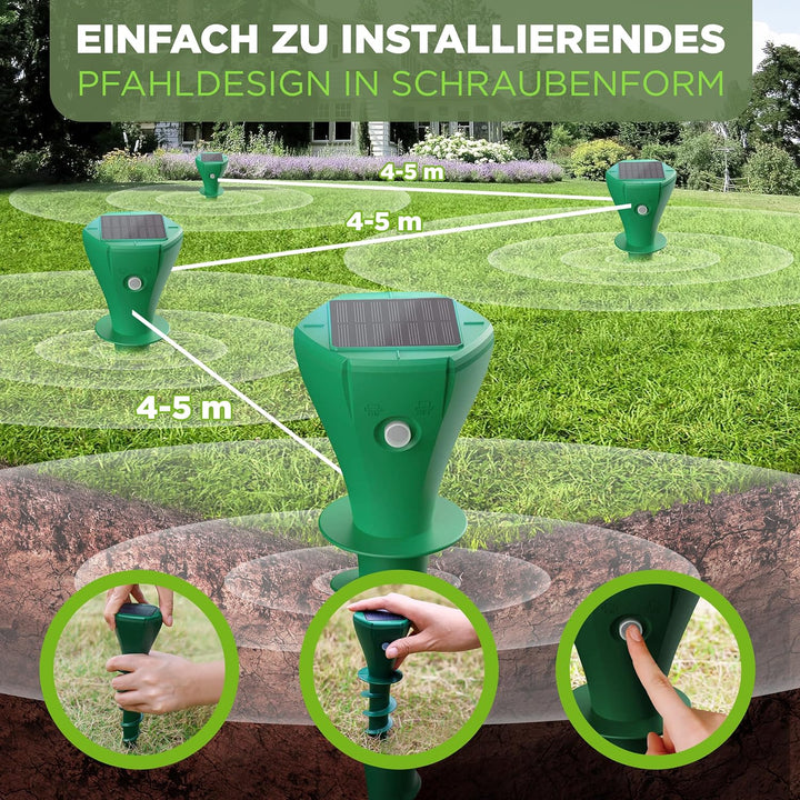 ISOTRONIC Solar Maulwurfabwehr zum Vertreiben von Maulwürfen, Wühlmäusen & Schlangen – Maulwurfschre