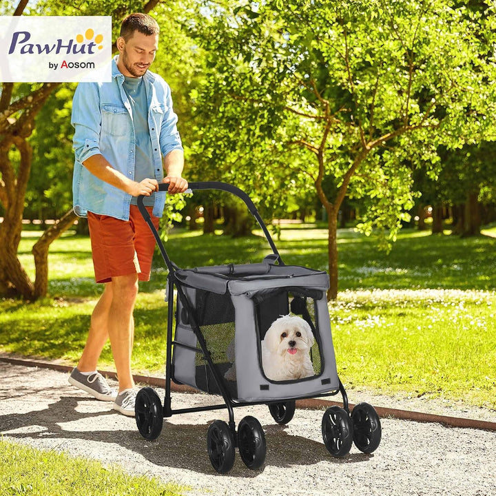 PawHut Hundewagen, Faltbarer Hundebuggy, Hundetrolley mit Kissen, Katzenbuggy bis 20 kg, Katzenwagen