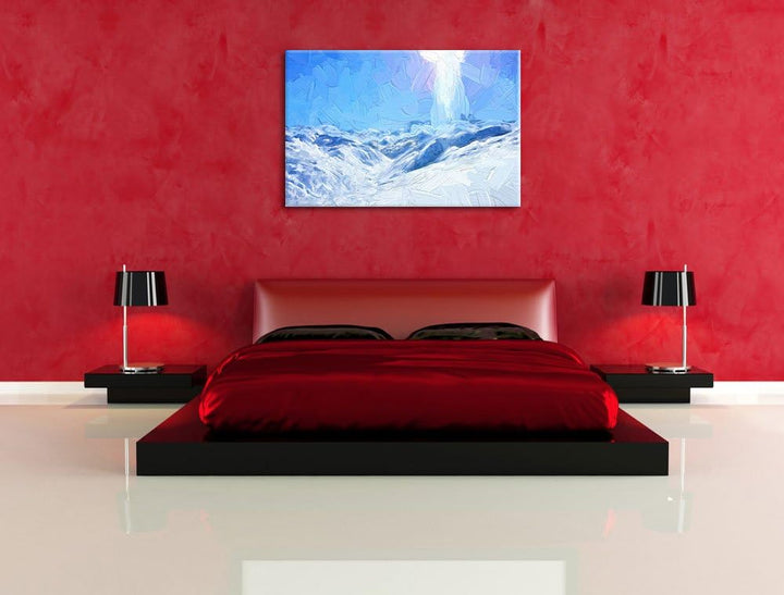 Pixxprint Schneelandschaft als Leinwandbild/Grösse: 100x70 / Wandbild/Kunstdruck/fertig bespannt, 10