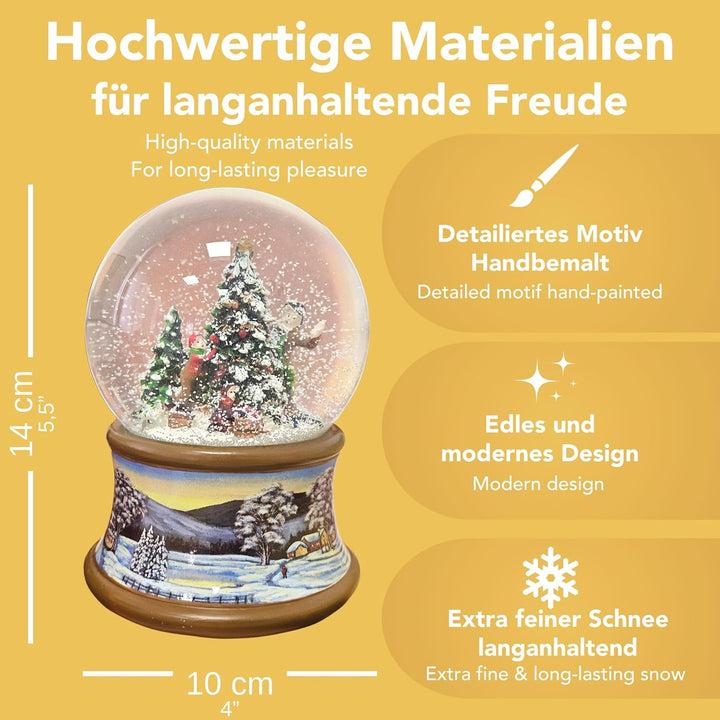 Weihnachts-Schneekugel mit Musik | Schneekugel Christbaum schmücken | Sockel Winterlandschaft braun