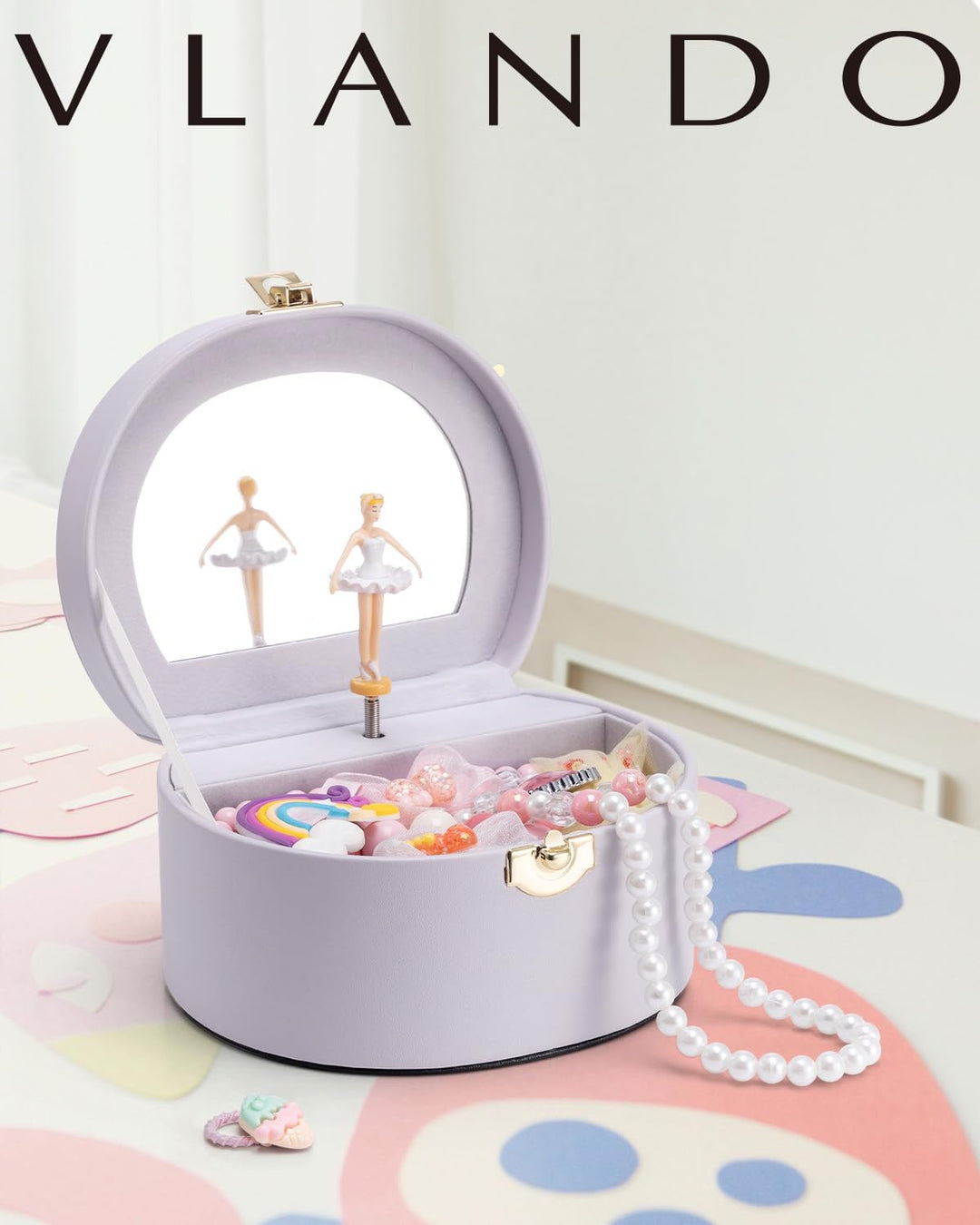 VLANDO Schmuckkästchen Mädchen,Schmuckkasten Kinder mit Drehendem Ballerina | Spielzeug Geschenk 4 5
