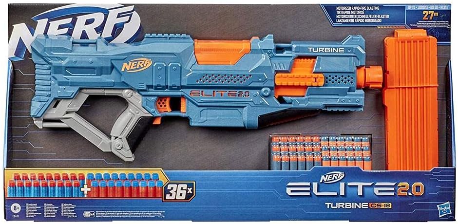 Nerf Elite 2.0 Turbine CS-18 motorisierter Blaster, 36 Nerf Darts, 18-Dart Clip-Magazin, Tactical Ra