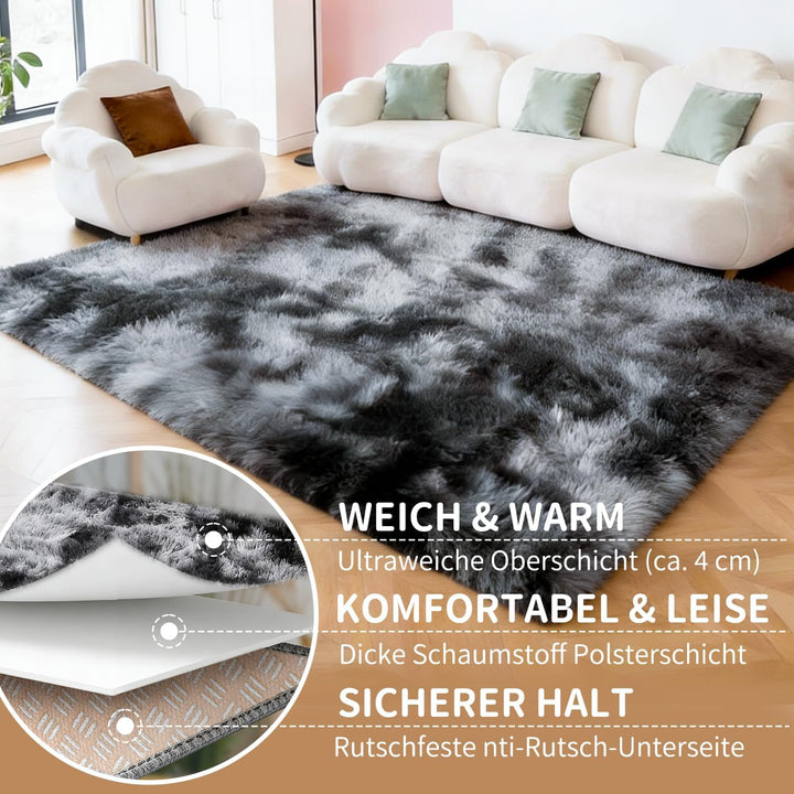 VOFUSHON Wohnzimmer Hochflor Teppich,Shaggy Flur Läufer Teppich Modern Flauschiger Weich Teppich Gro