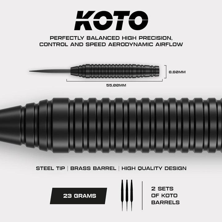 KOTO - King Classic Edition Schwarz Incl. Surround & Accessory Kit Steeltip 90 Stücks, 2 Sets Dartpf