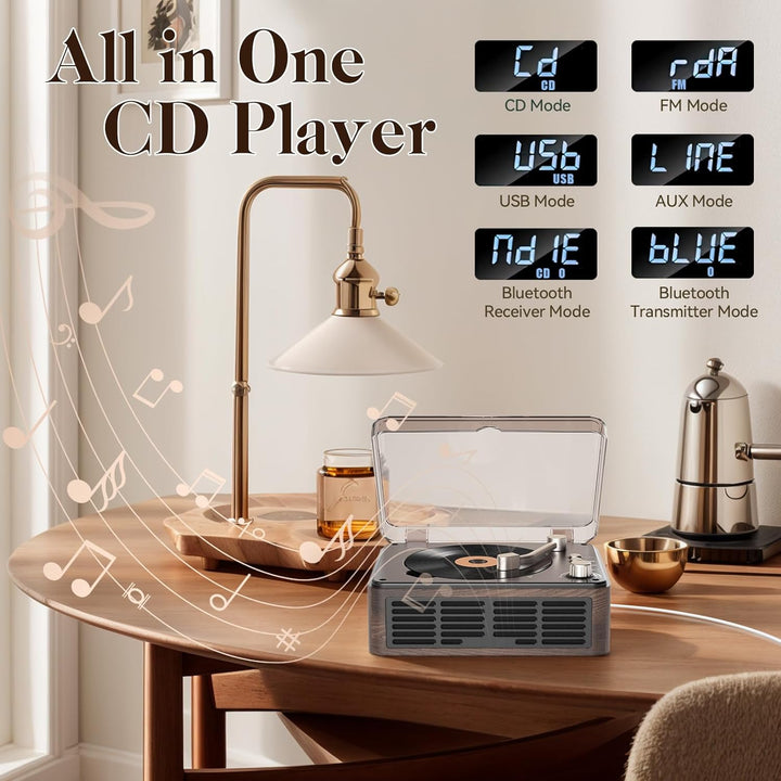 Gueray CD-Player mit Lautsprechern, HiFi-Stereo-Sound, Vintage-CD-Player, Bluetooth, für Zuhause, Re
