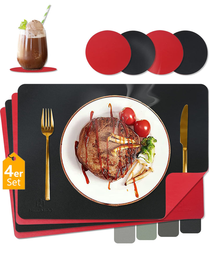 HELI MIAO Tischsets Abwaschbar,Platzsets Abwischbar,Tischset Leder,Hitzebeständig Zweifarbig I 4er S